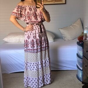 Bohemian Maxi Dress in Pink and White